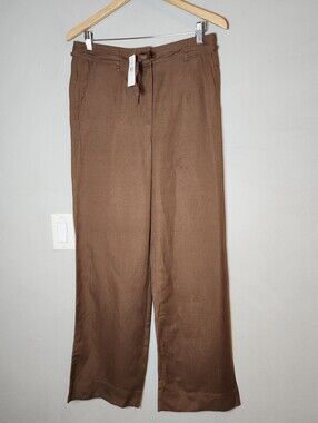 Linen Blend NWT Ann Taylor Loft Brown Wideleg Pants Belted Women's Size 6